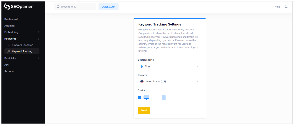 Track rankings on Bing and mobile devices